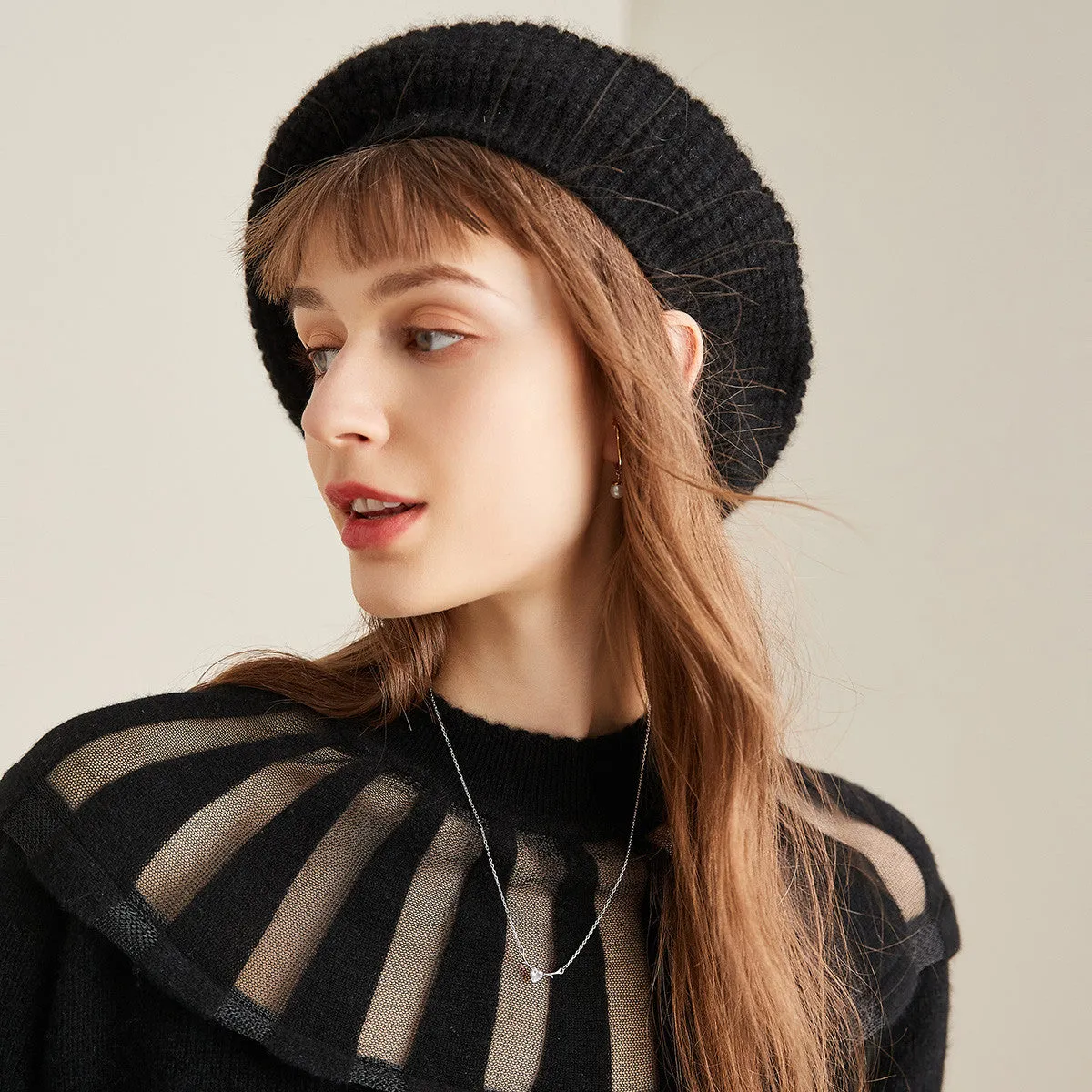 100% Cashmere Classic Knit Beret Hat