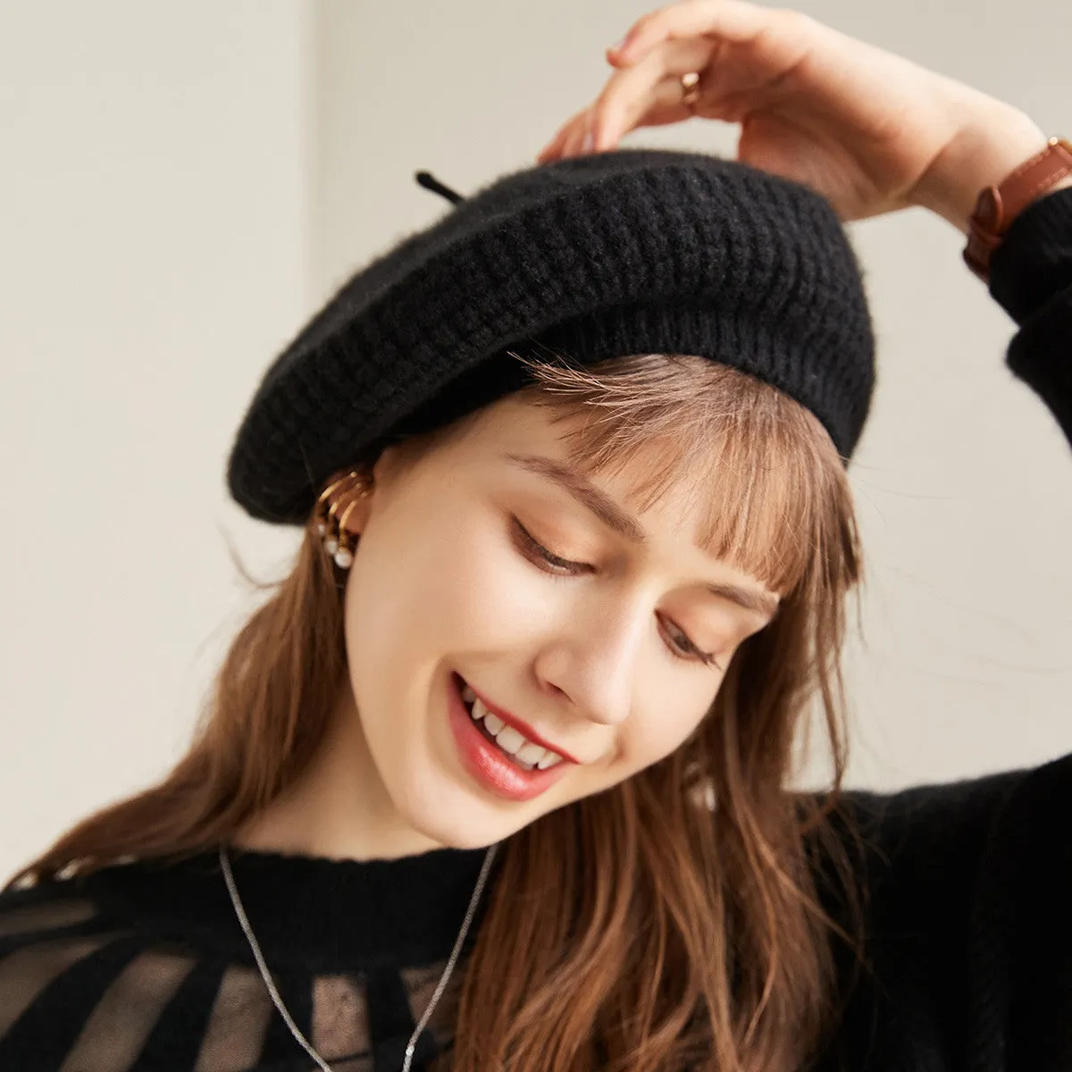 100% Cashmere Classic Knit Beret Hat