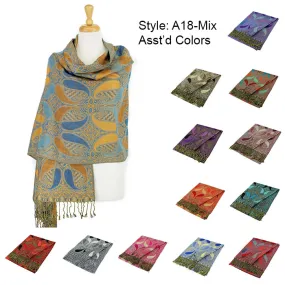 12-Pack Pashmina Paisley  Shawls Assorted Colors A18