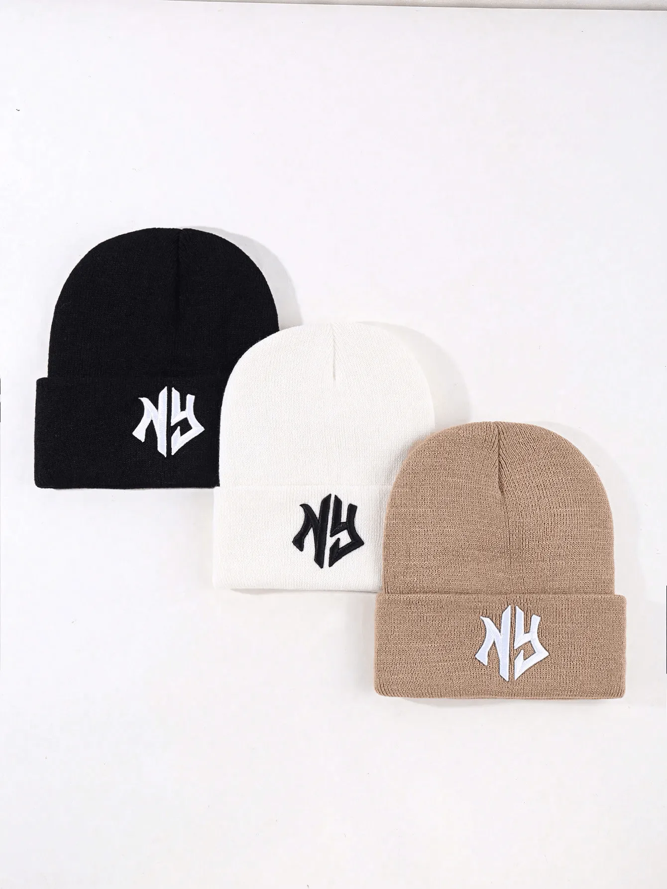 3 Pieces Beanie For Men Knit Winter Hats Warm Soft Stretchy Daily Embroidered Cap For Cold Weather Street