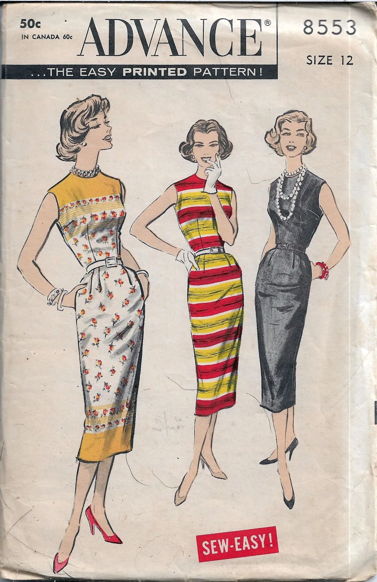 Advance 8553 Sleeveless Sheath Dress Vintage Sewing Pattern 1950s