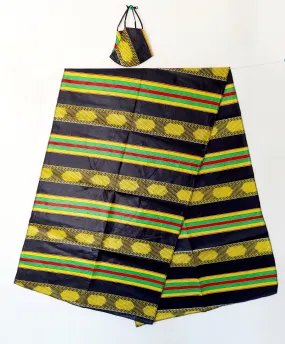 African Kente  Mask/Headscarf Set - Black Stripe