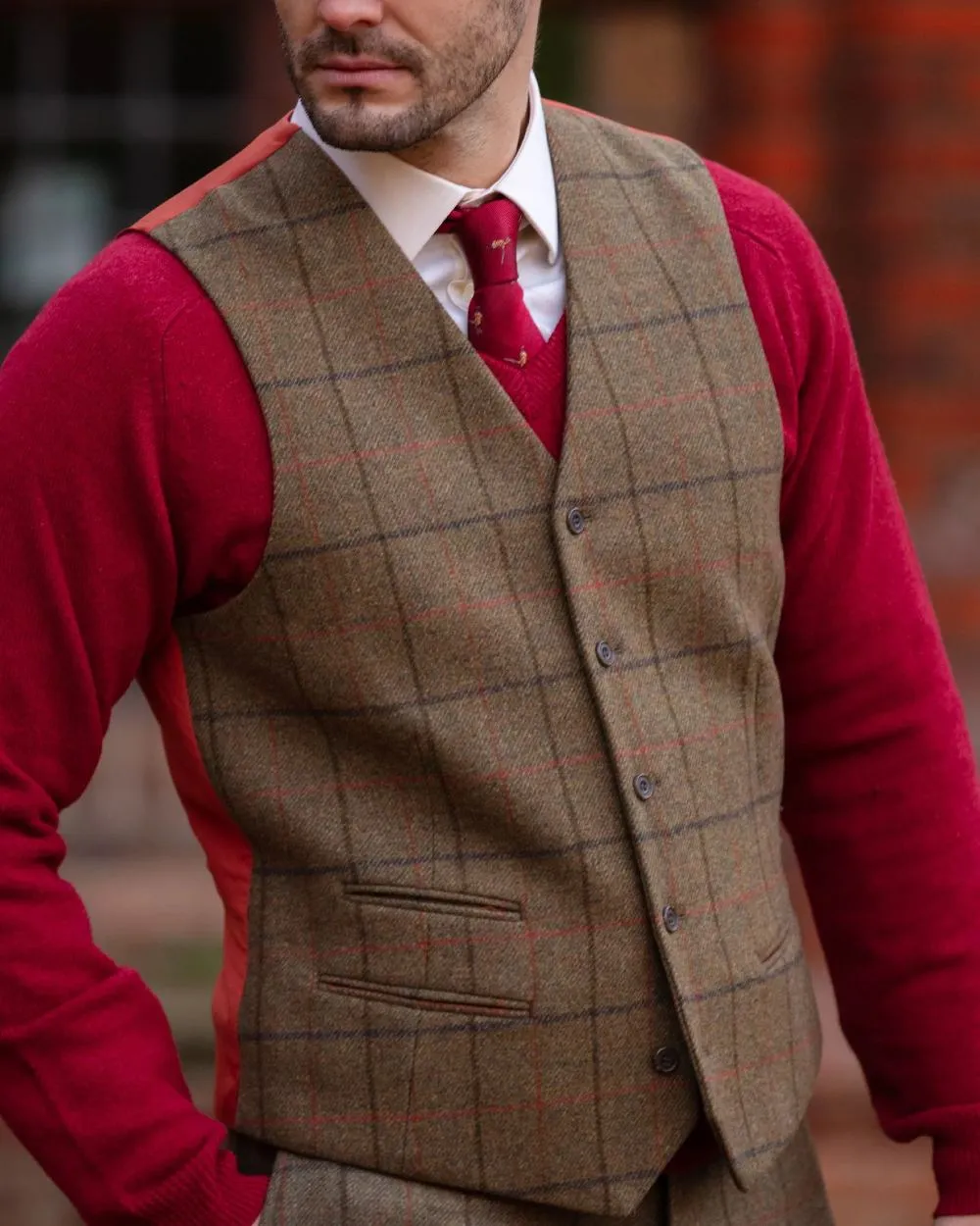 Alan Paine Mens Combrook Tweed Lined Back Waistcoat