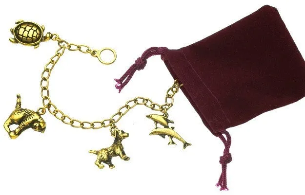 animal charm bracelet in gift pouch - gold Case of 3