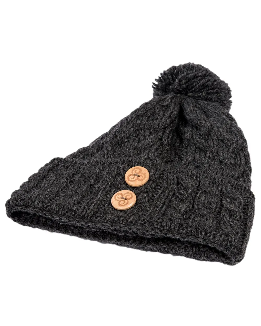 Aran Chunky Knit Button Bobble Hat