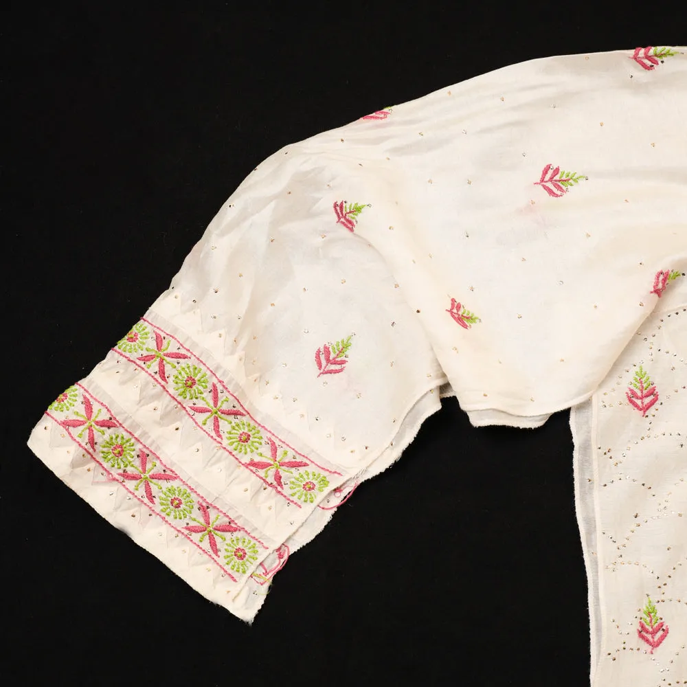 Beige - 2pc Chikankari Hand Embroidered Chanderi Silk Handloom Suit Material Set