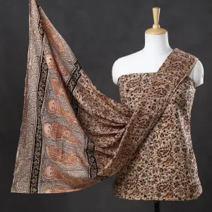 Beige - 2pc Pedana Kalamkari Block Printed Cotton Suit Material Set 07