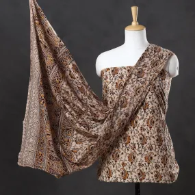 Beige - 2pc Pedana Kalamkari Block Printed Cotton Suit Material Set 15