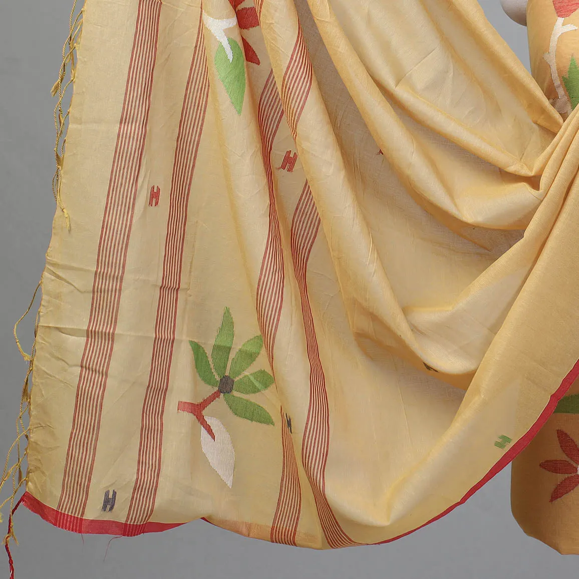 Beige - 2pc Phulia Jamdani Weave Handloom Cotton Suit Material Set