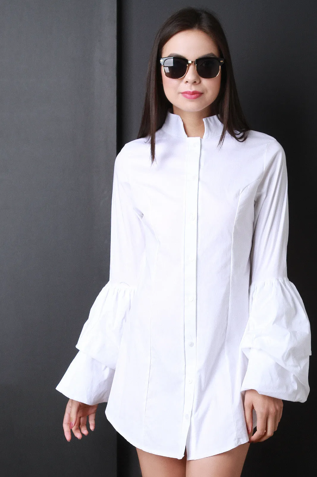 Bell Sleeve Button Up Shirt Dress