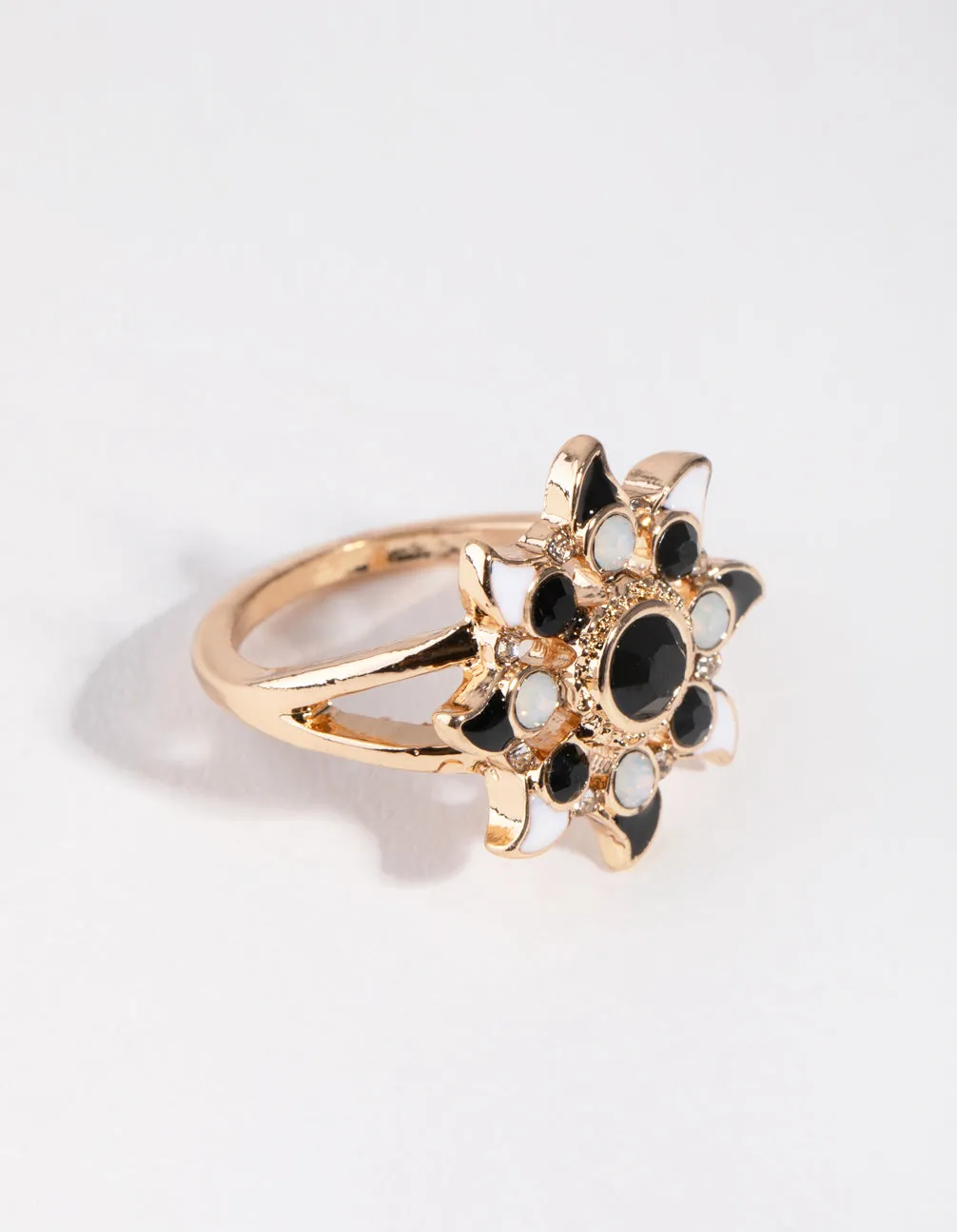 Black Gold Flower Ring