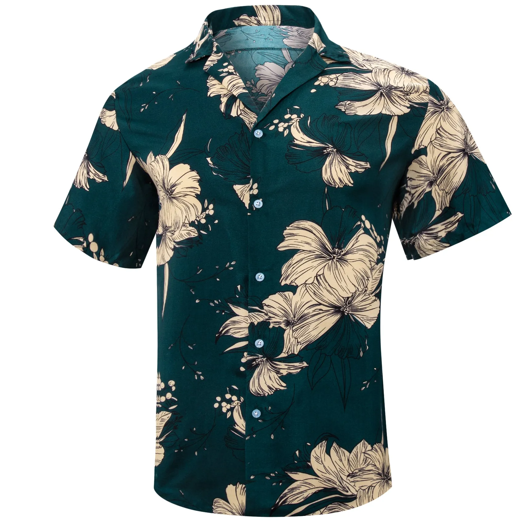 Blue Beige Floral Men's Short Sleeve Summer Shirt