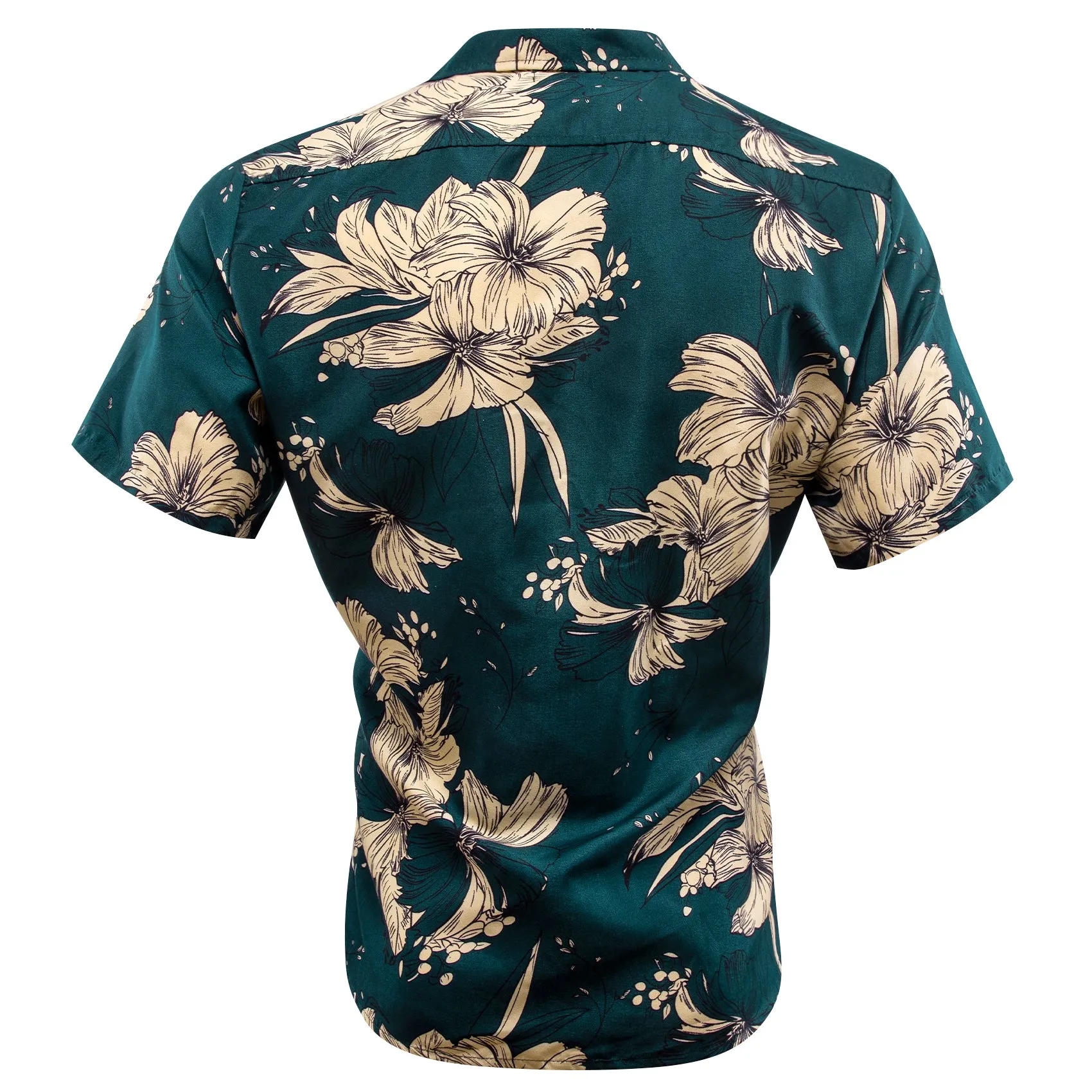 Blue Beige Floral Men's Short Sleeve Summer Shirt