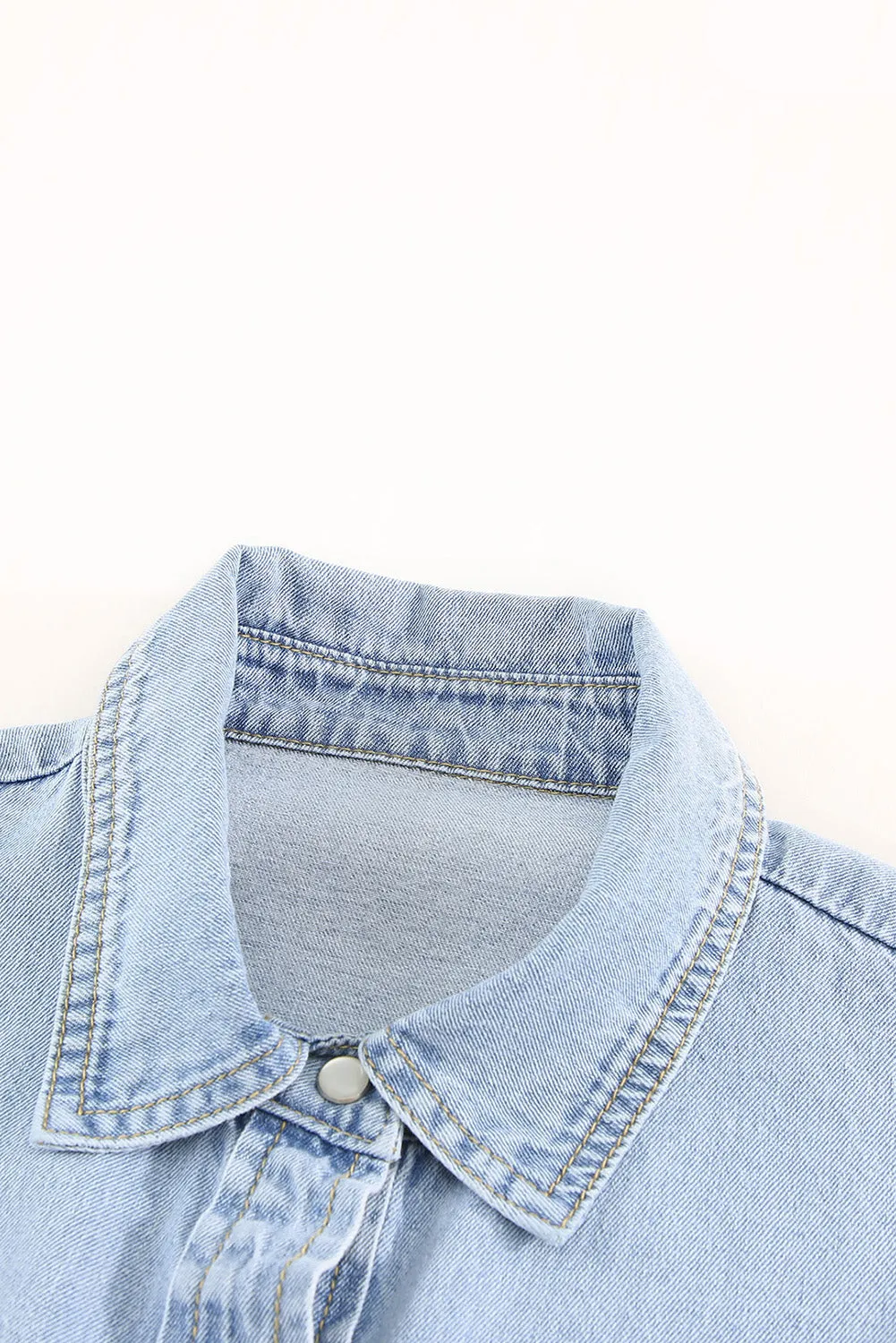 Blue Button Up Short Sleeve Denim Shirt Dress