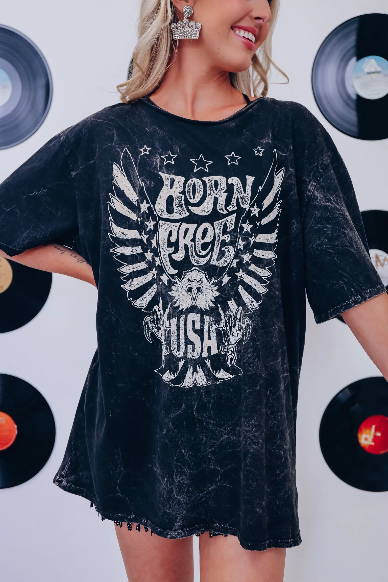 Born Free Mineral Wash Graphic Tee - Black