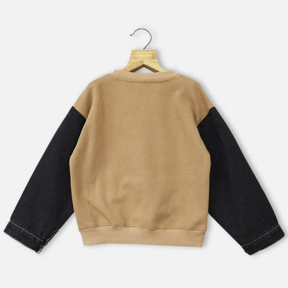 Bown & Beige Denim Sleeves Sweatshirt