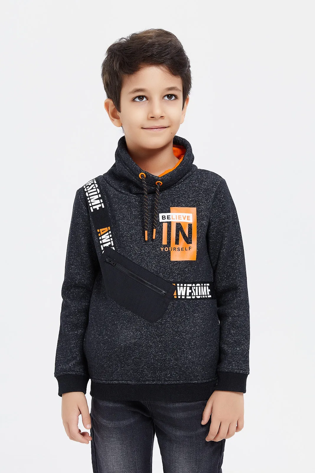 Boys Black Pouch Bag Sweatshirt