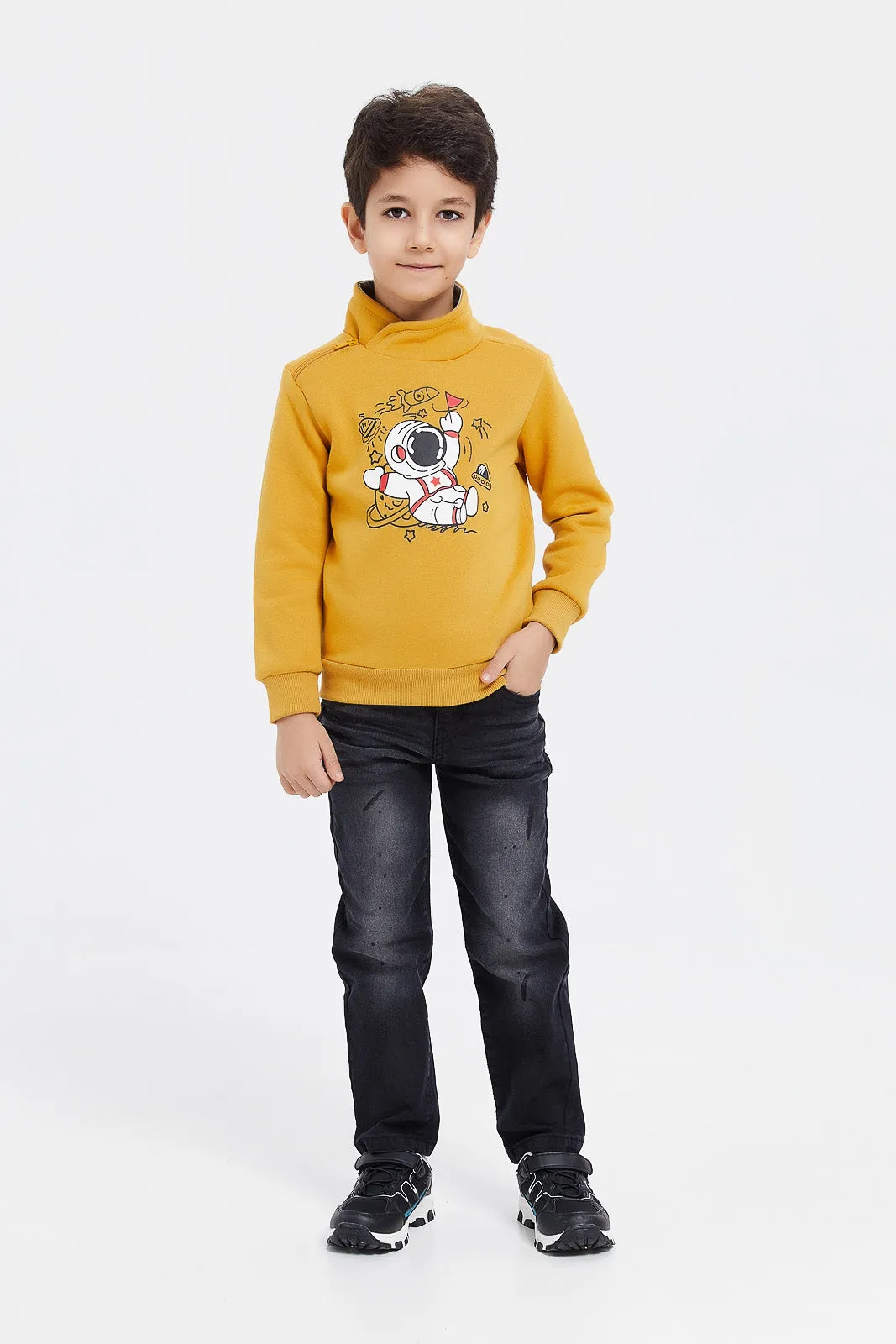 Boys Mustard Printed Sweatshirt