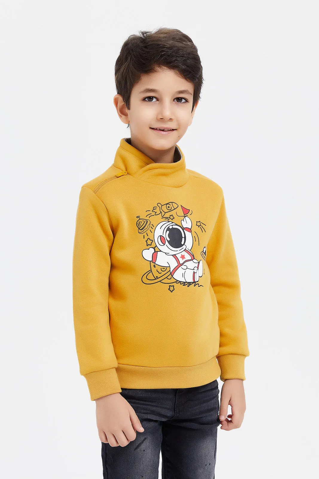 Boys Mustard Printed Sweatshirt