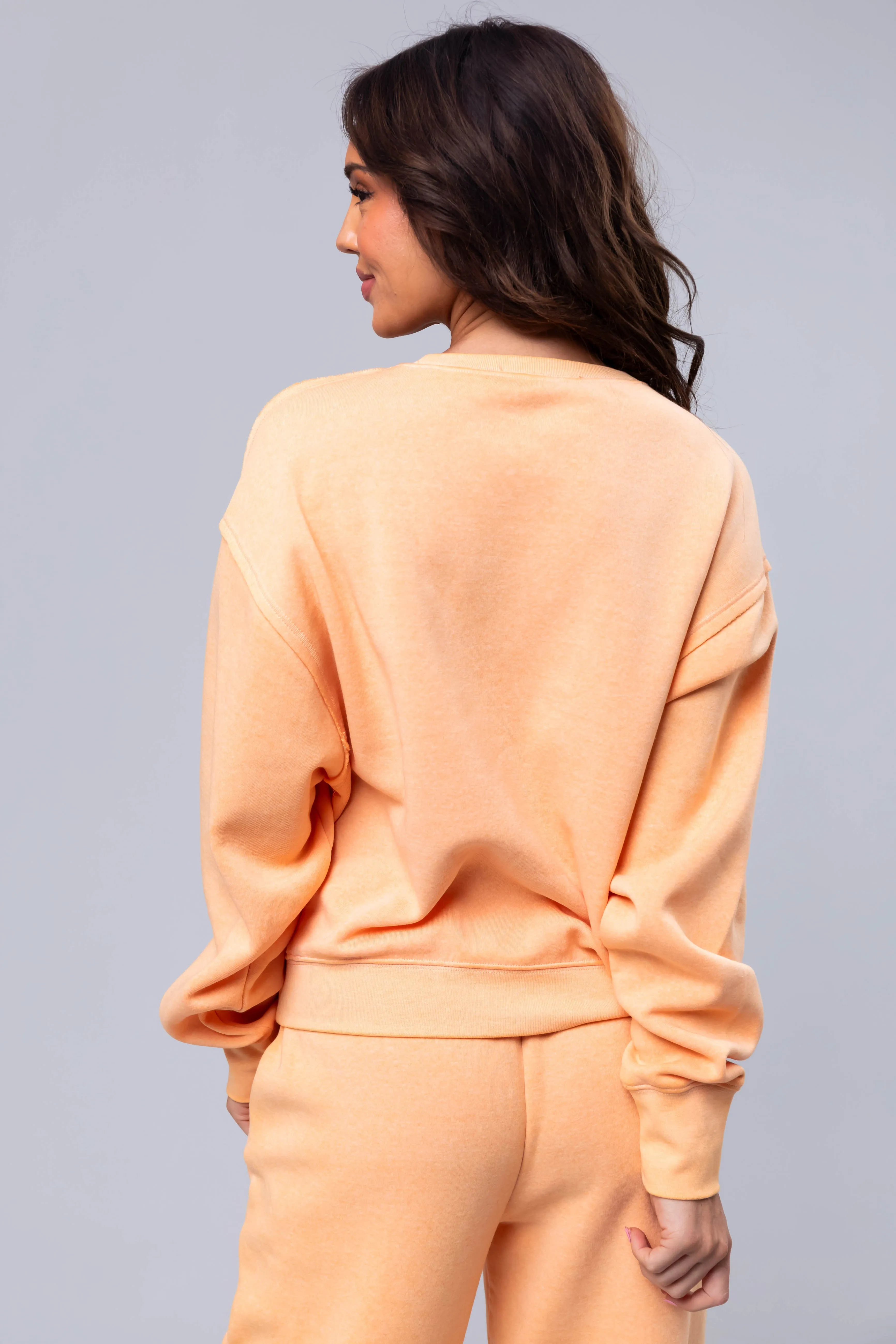 Bright Melon Washed Long Sleeve Knit Sweatshirt