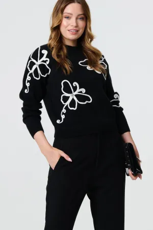 Butterfly Print Embellished Jumper