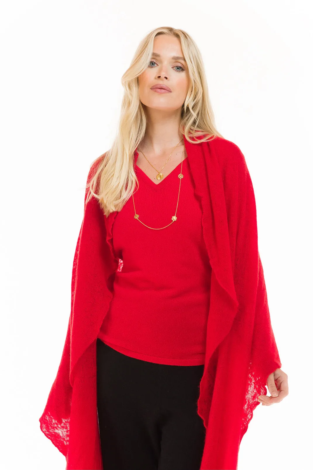 CASHMERE V-NECK TOP RED