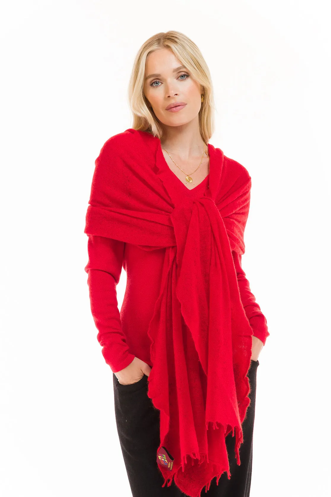 CASHMERE V-NECK TOP RED