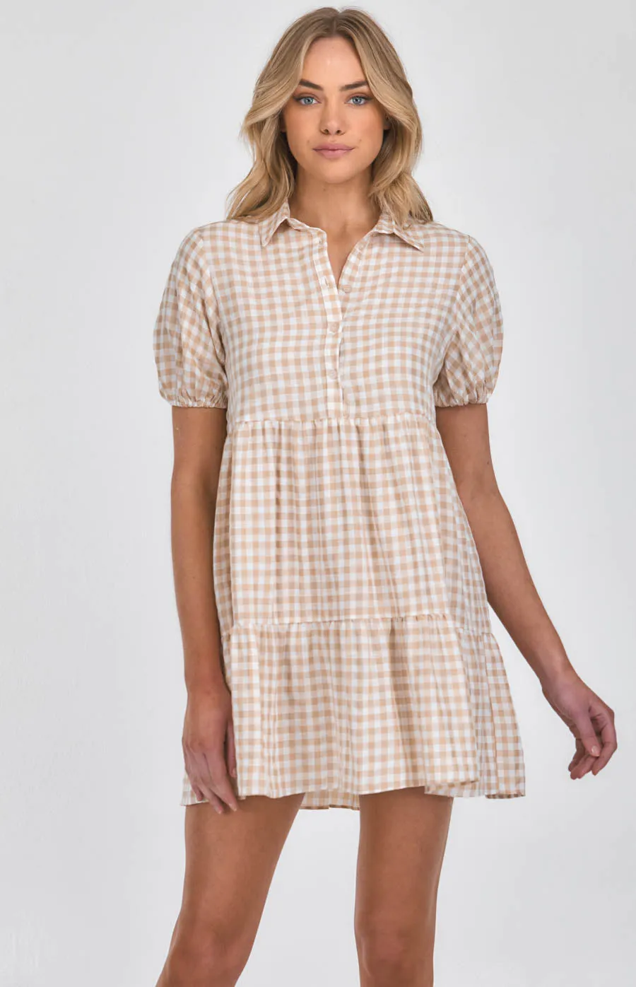 Checkered Tiered Shirt Dress