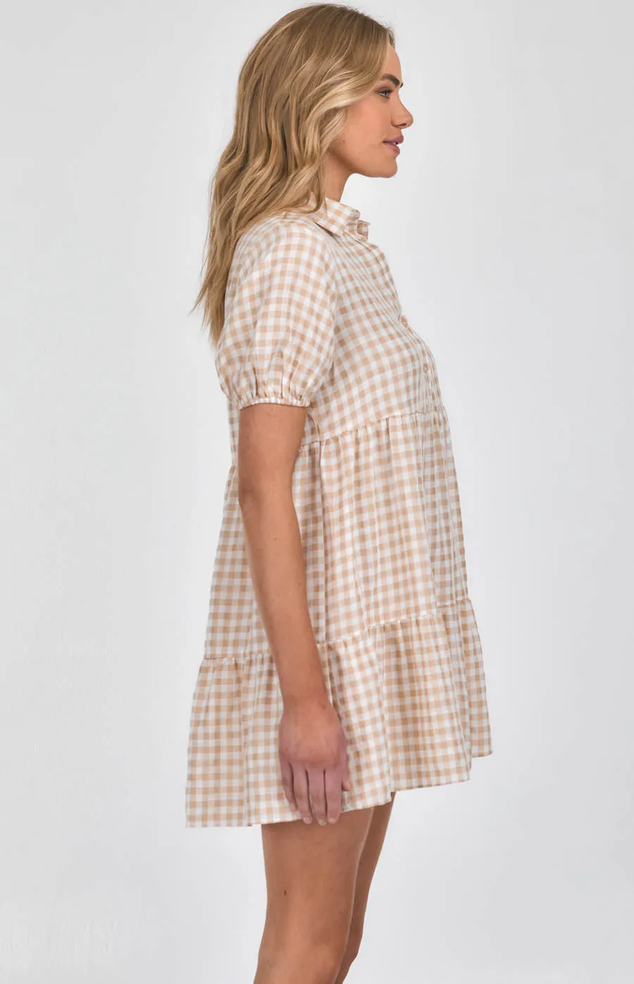 Checkered Tiered Shirt Dress