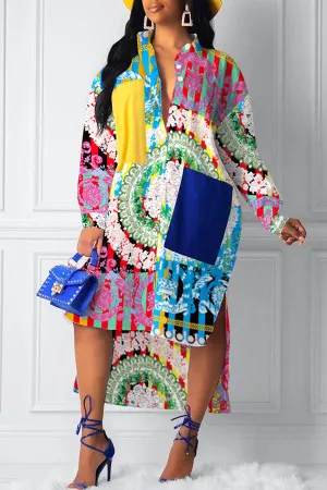 Chic Patchwork Shirt Dress