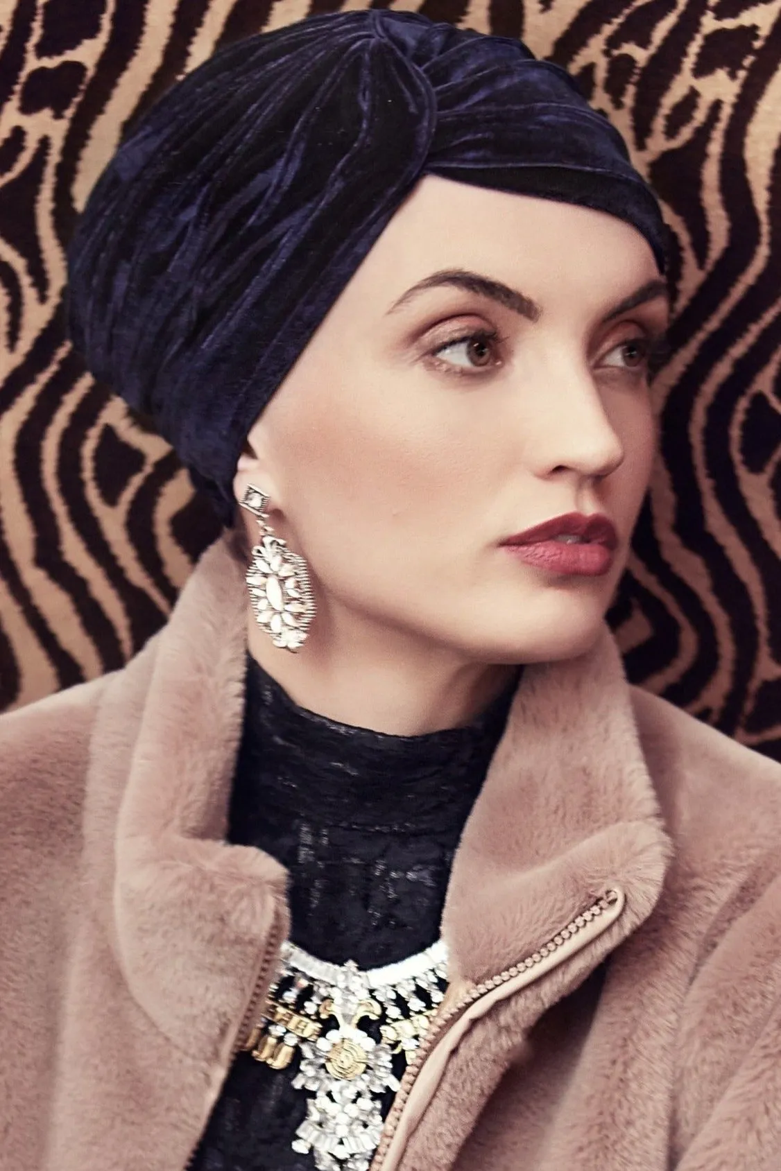 Christine Boho Pearl Velvet Turban - Dark Blue