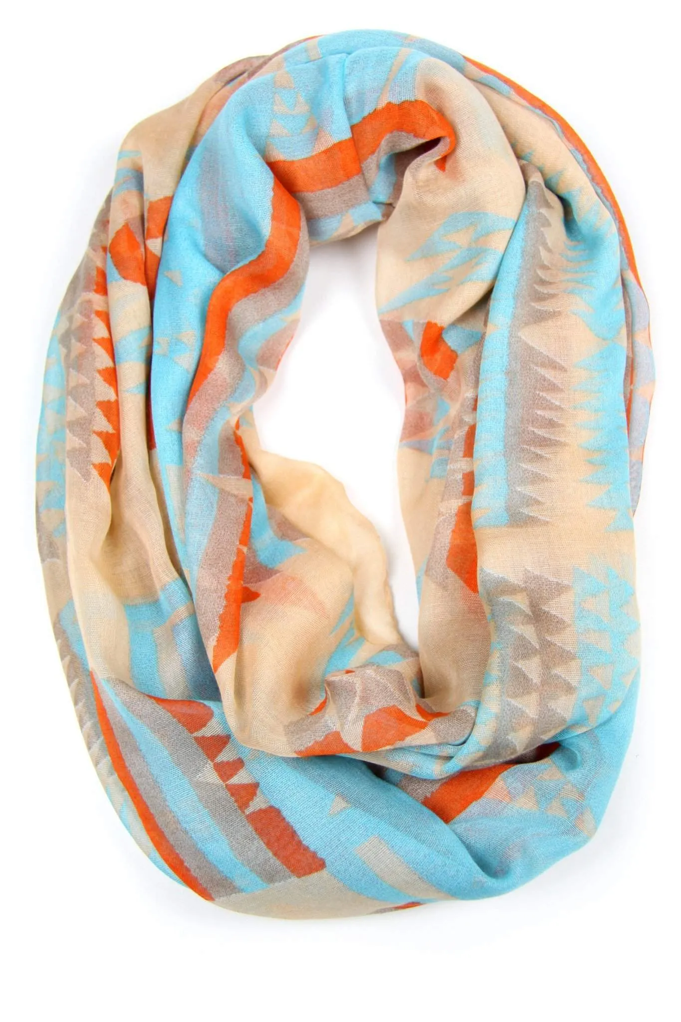 Circle Scarf / Orange Beige & Baby Blue / Aztec Print