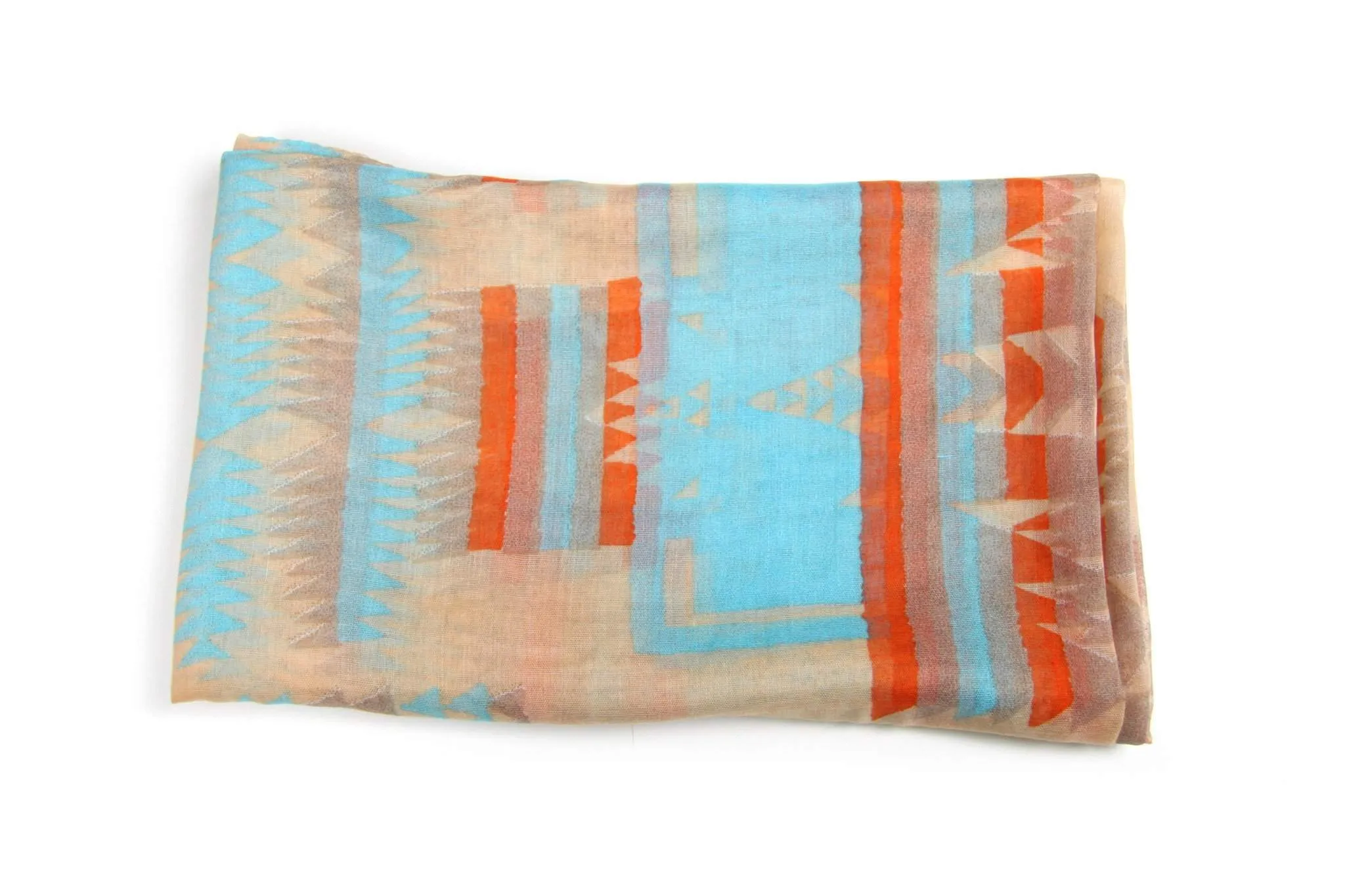 Circle Scarf / Orange Beige & Baby Blue / Aztec Print