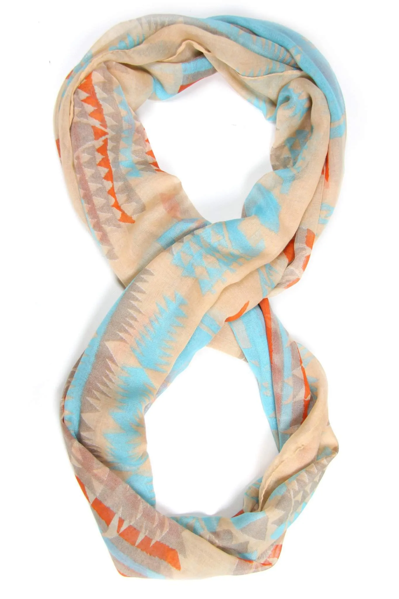 Circle Scarf / Orange Beige & Baby Blue / Aztec Print