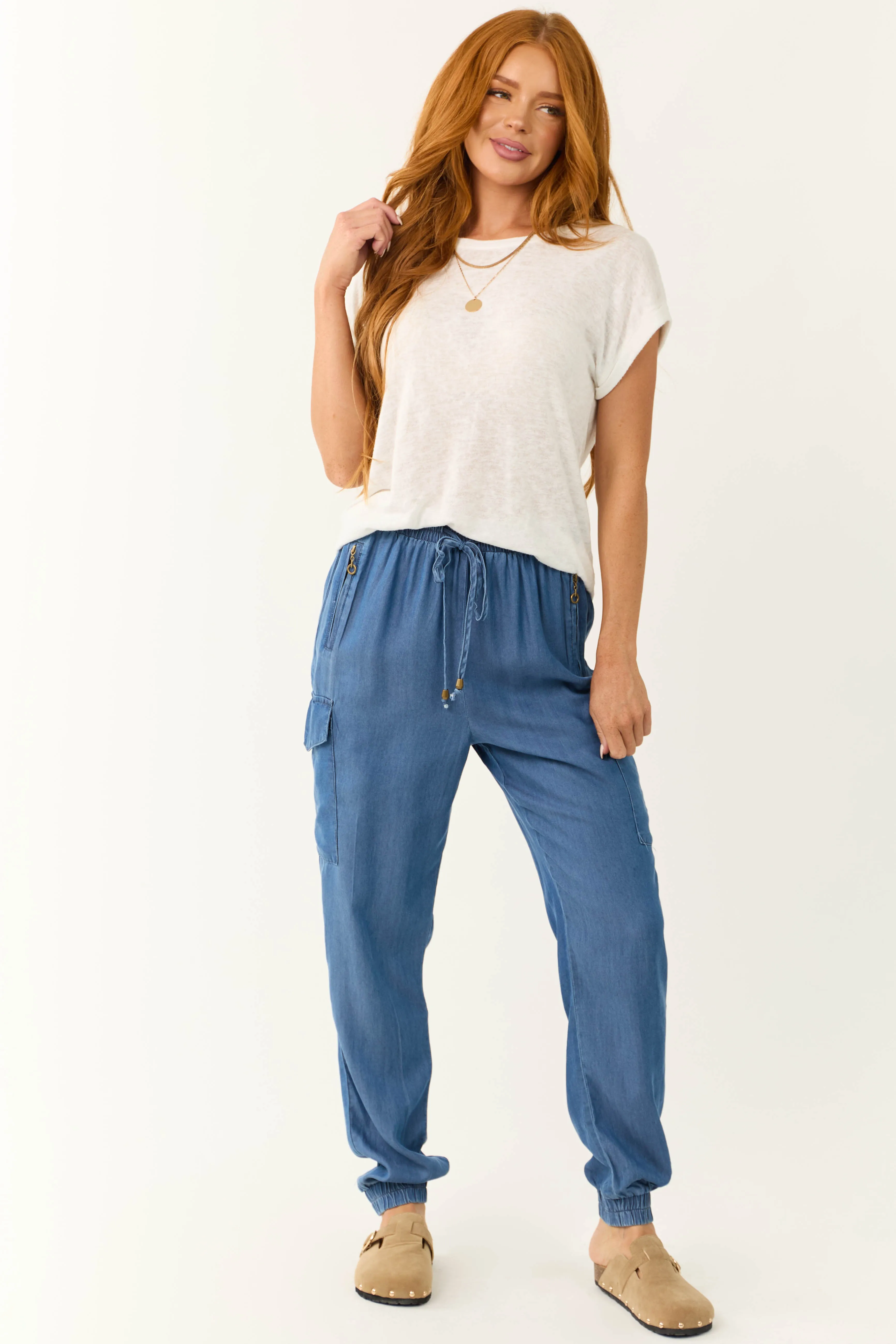 Cobalt Smocked Drawstring Waistband Joggers