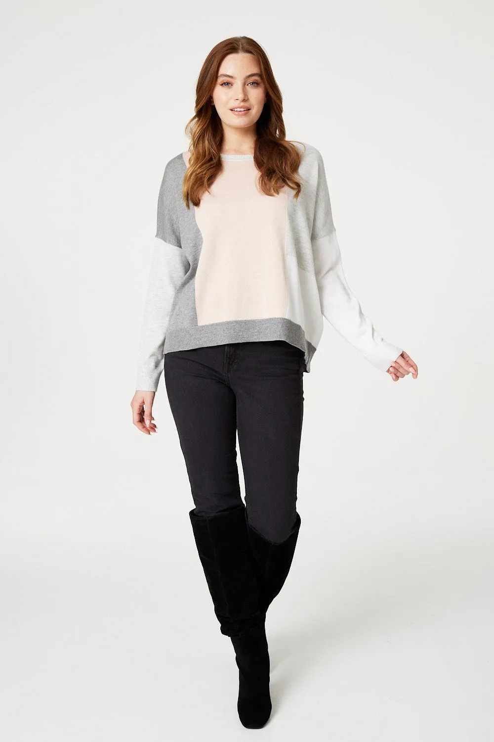 Colour Block Relaxed Knit Jumper