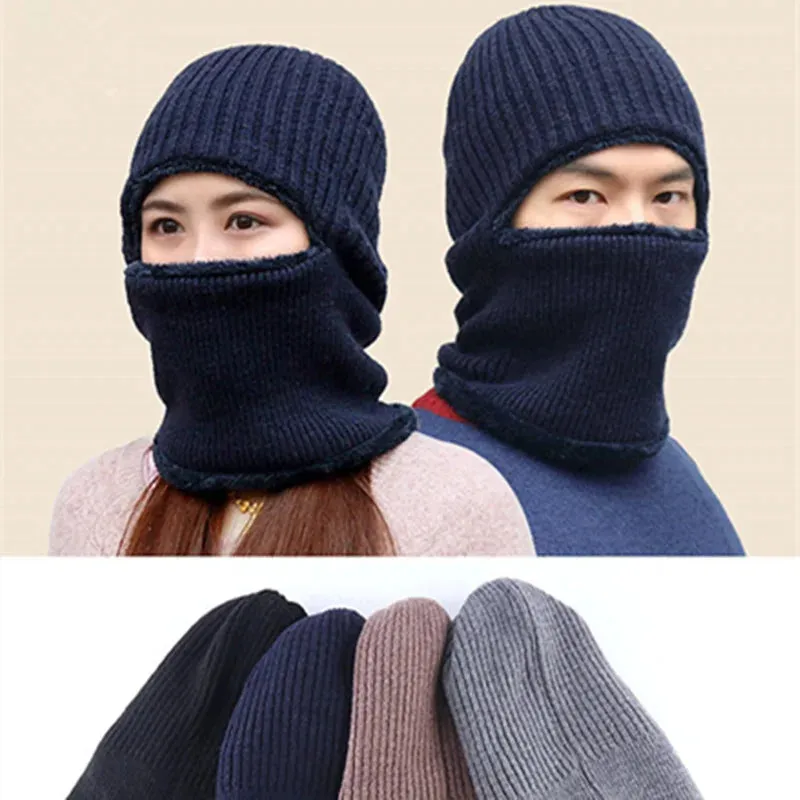 Coral Fleece Winter Hat Beanies Men's Hat Scarf Warm Breathable Wool Knitted Hat for Women Double Layers Protection Cap