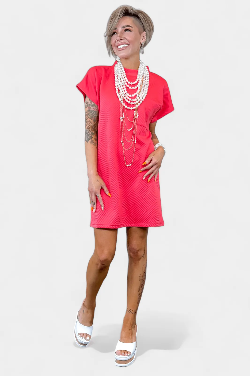 Coral Textured T-Shirt Dress