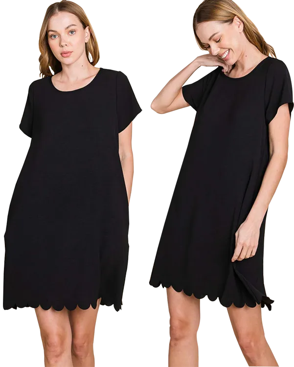 Cotton Bleu Black Scallop Hem Dress