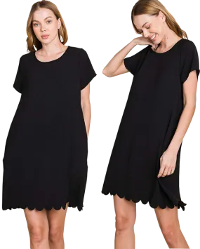 Cotton Bleu Black Scallop Hem Dress