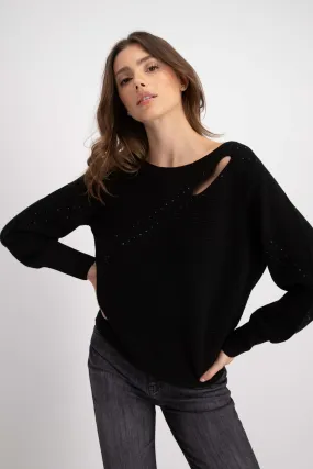 Cut-Out Jumper with Bling 807602MNR in Black by Monari