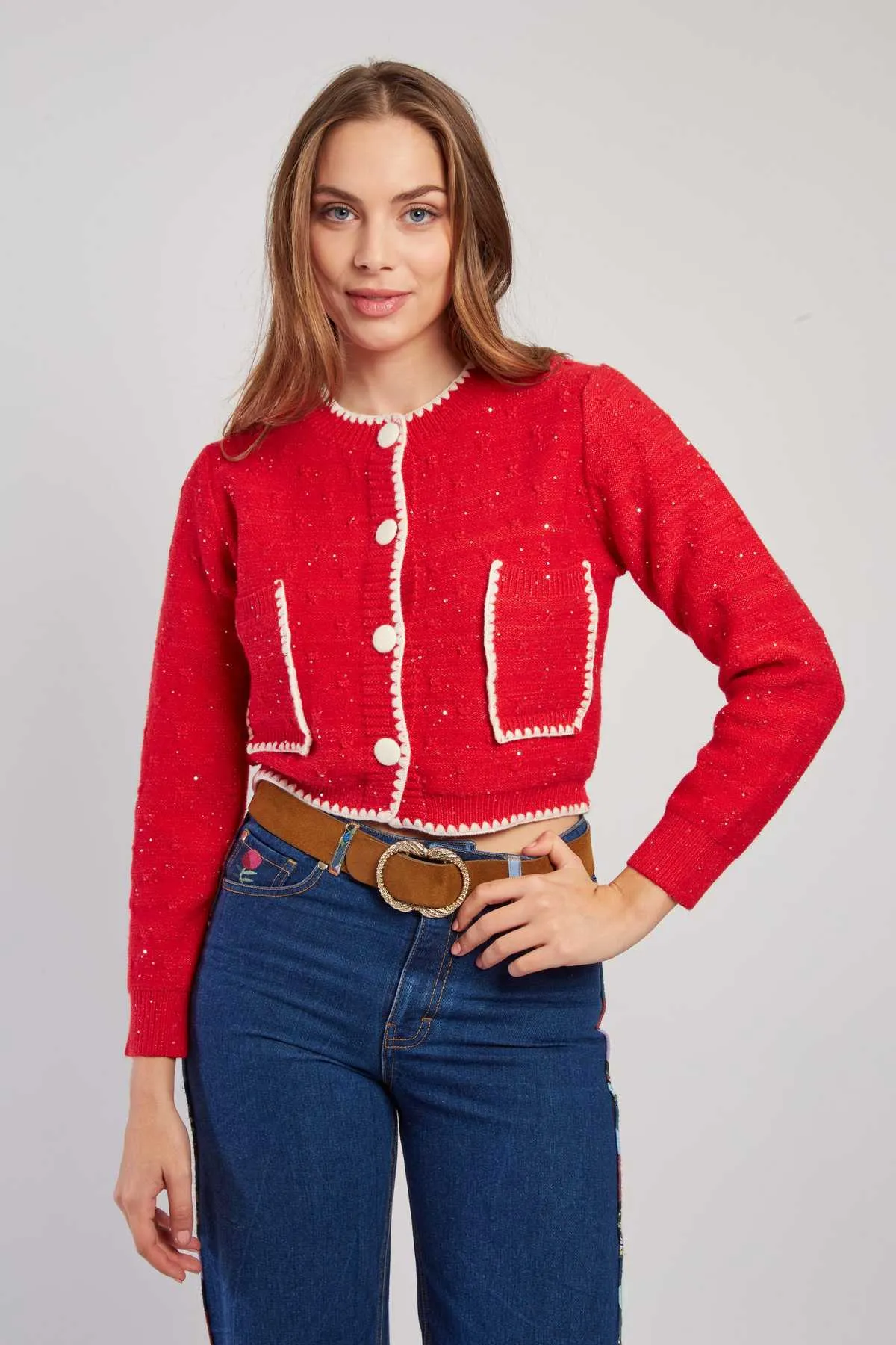 Dalaba Embroidered Cardigan Red