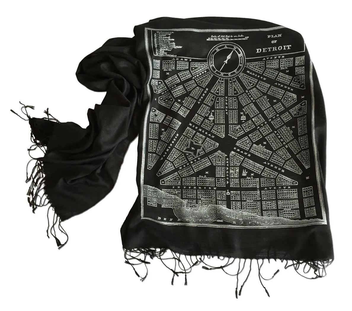 Detroit Map Printed Linen Weave Pashmina Scarf, 1831 City Plan