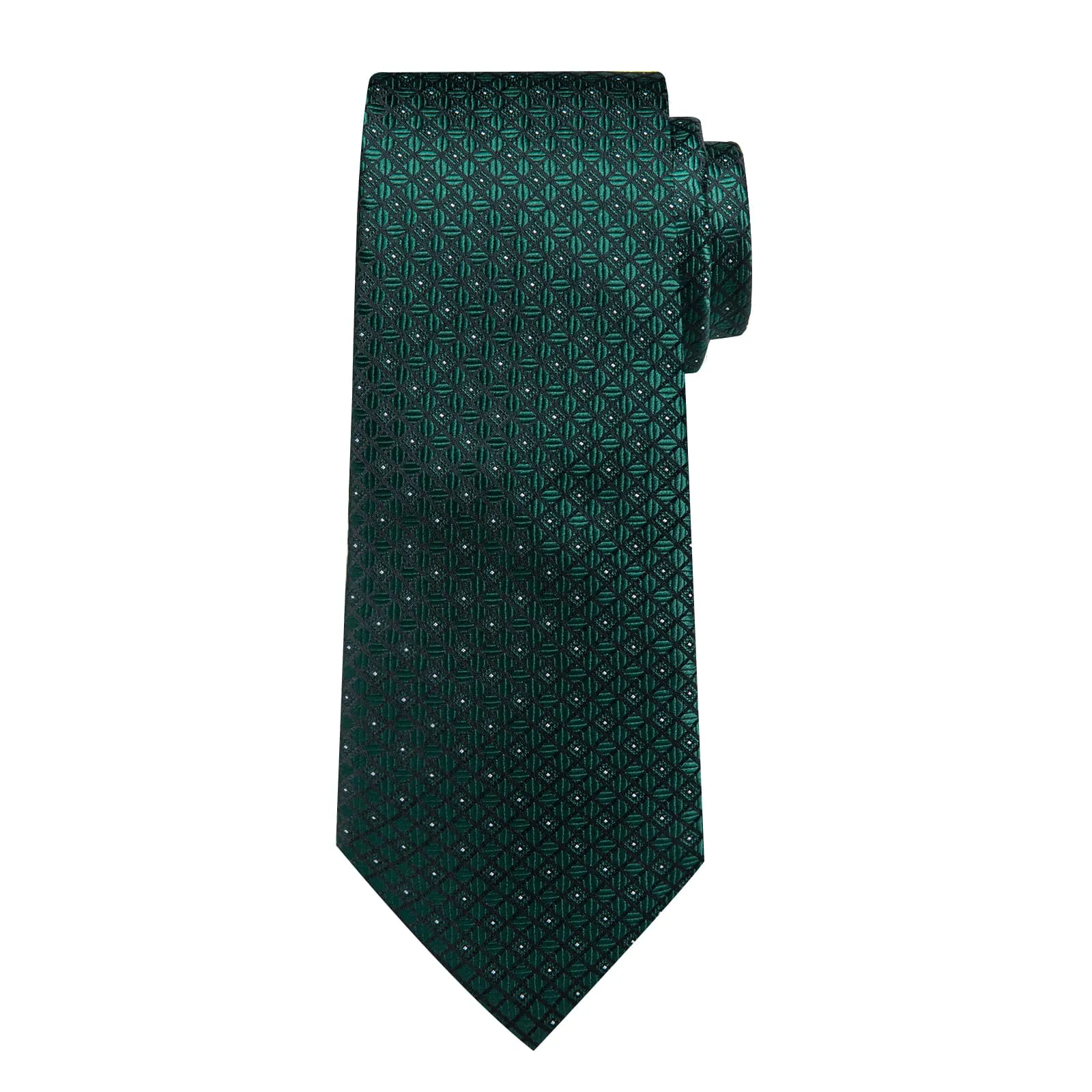 DiBanGu Dress Tie Forest Green Plaid Men's Silk Tie Handkerchief Cufflinks Set