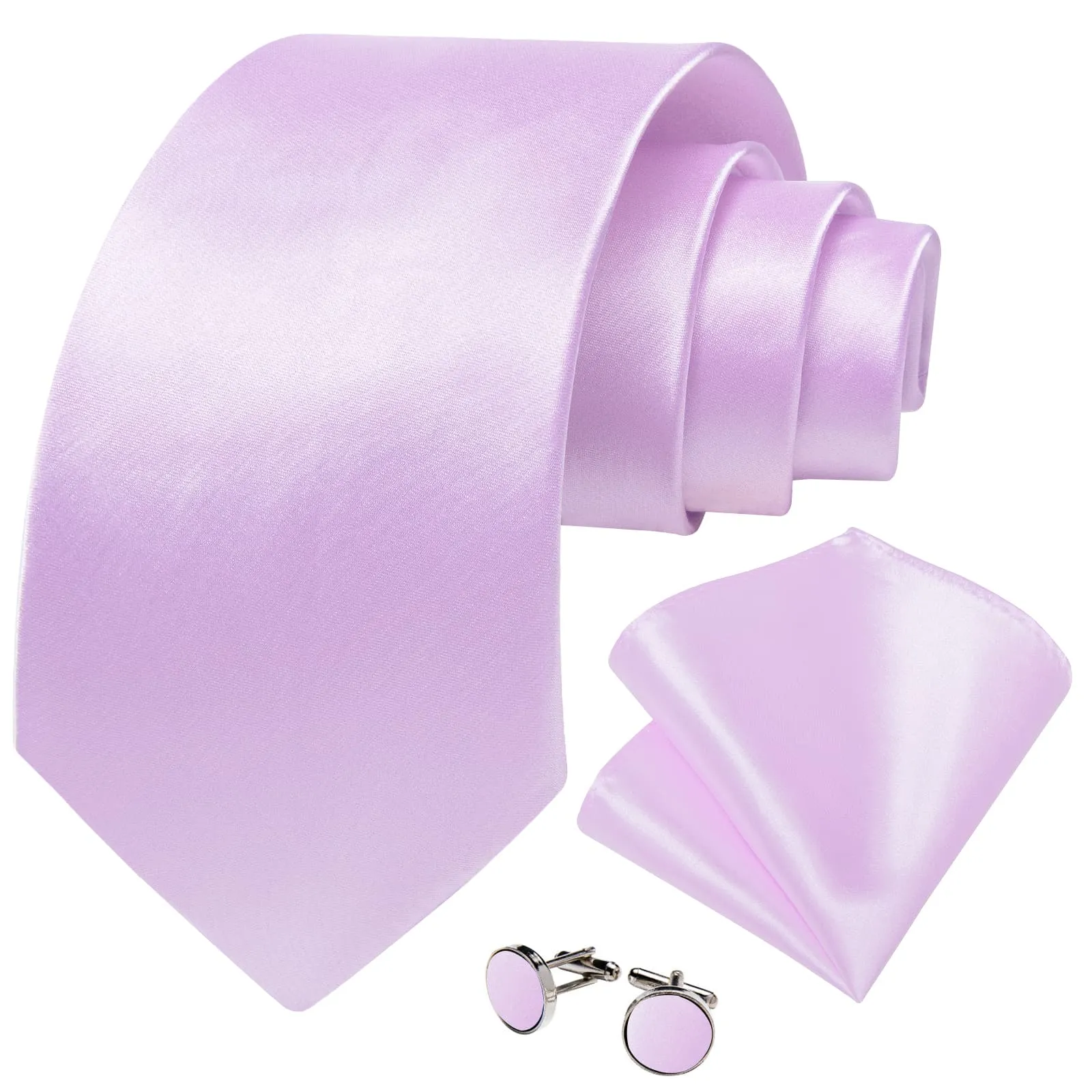 DiBanGu Dress Tie Thistle Purple Solid Mens Silk Business Tie Pocket Square Cufflinks Set