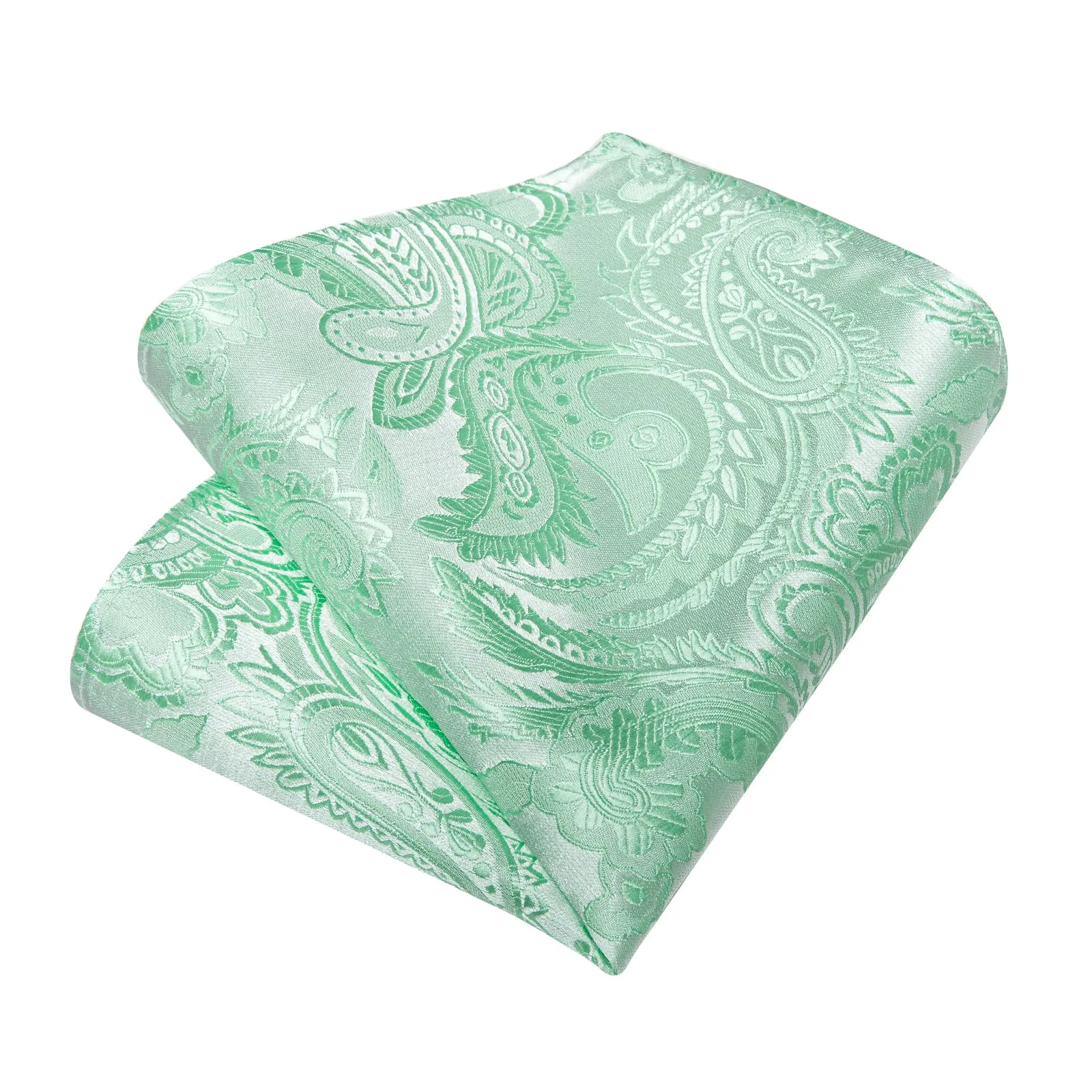 DiBanGu Silk Necktie Mint Green Floral Mens Dress Tie Pocket Square Cufflinks Set