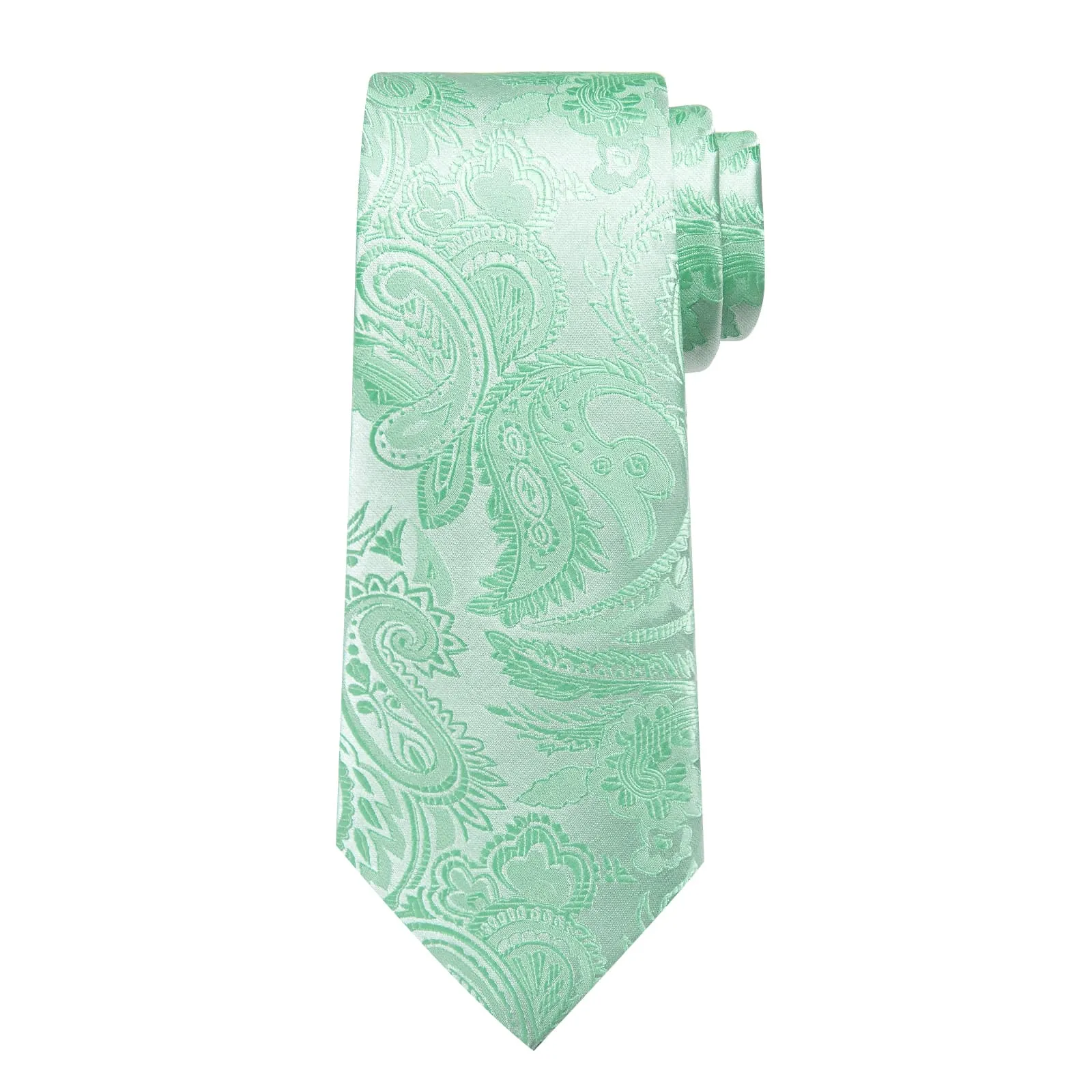 DiBanGu Silk Necktie Mint Green Floral Mens Dress Tie Pocket Square Cufflinks Set