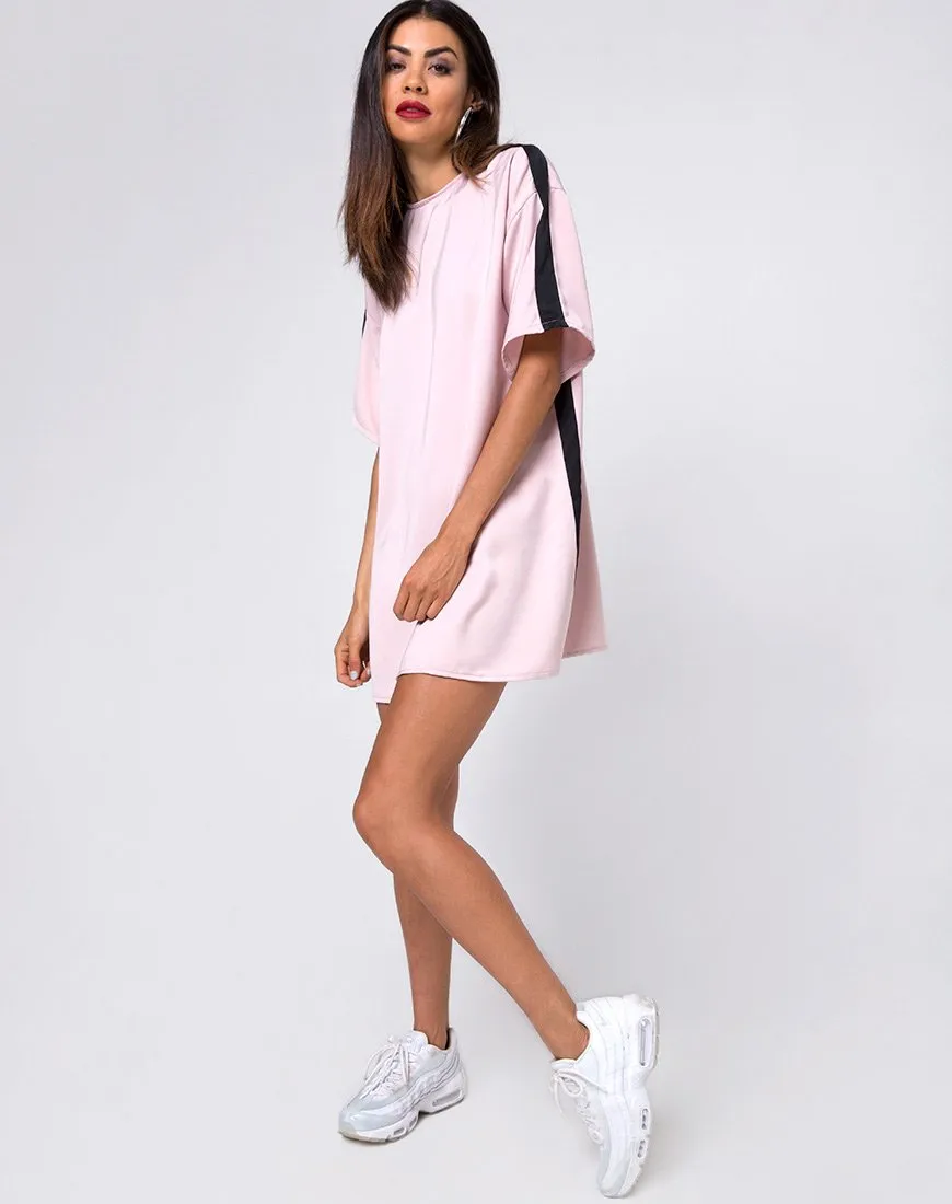 Dore T-Shirt Dress in Blush with Black Stripe