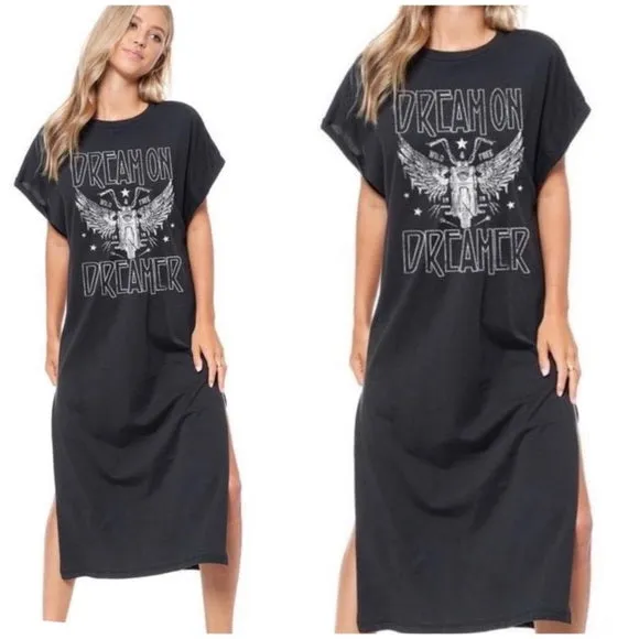 Dream On Dreamer Black Motorcycle Tee Dress