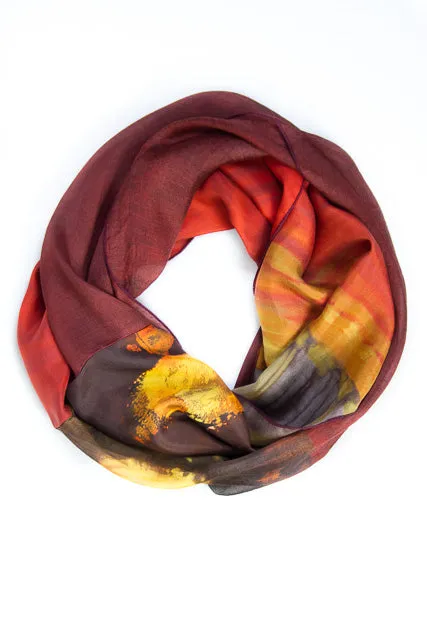 Ethereal Mixed Silk Infinity Scarf: Burgundy, Chocolate and Sunshine